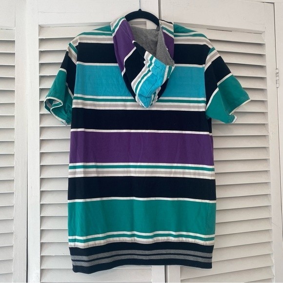 Kani size Large 80s style Surfer Stripe Kangaroo Pocket Cover Up Hooded T Shirt - Picture 9 of 9